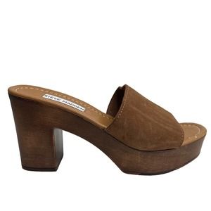 Steve Madden Women's Fran Brown Chestnut Suede Wooden Clog Mule Shoes Size 6 M